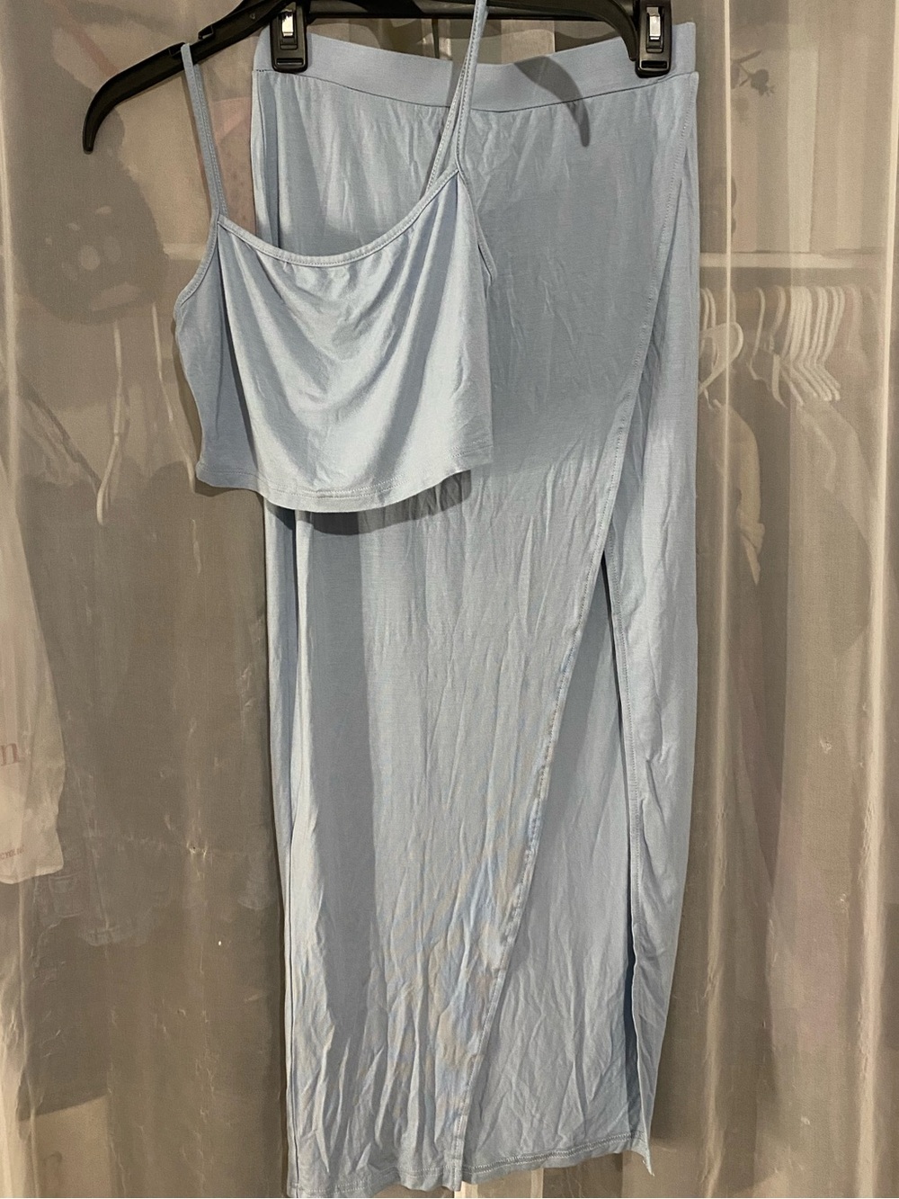 SHEIN Light Blue Two-Piece Maxi Skirt Set with Side Slit